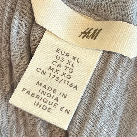 H&M Women Size XL Blue Gauze Oversized Solid V Neck Balloon Sleeve 100% Cotton B - Picture 4 of 9